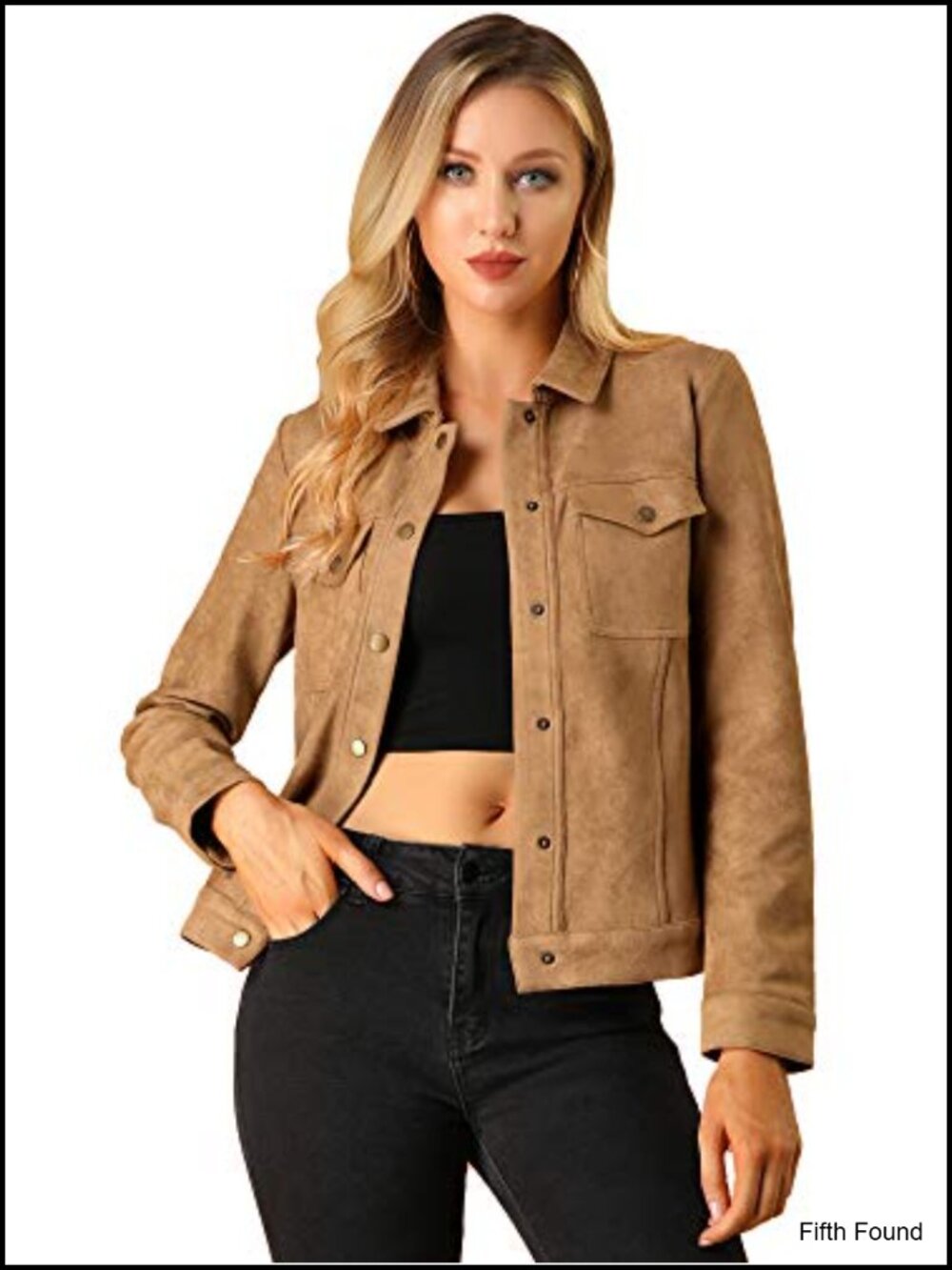 Faux Suede Jacket Turn-Down Collar Long Sleeve Shacket Snap Button Front Loose